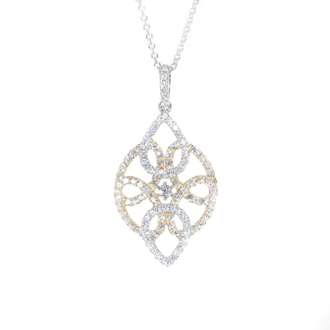 white gold and yellow gold diamond fashion pendant necklace