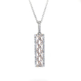 white gold and rose gold diamond bar pendant necklace