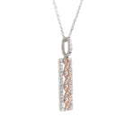 white gold and rose gold diamond bar pendant necklace