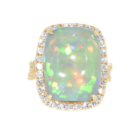 yellow gold opal and diamond cocktail ring
