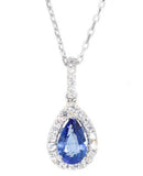 white gold blue sapphire and diamond pendant