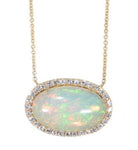 yellow gold opal and diamond horizontal oval pendant