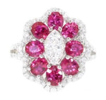 white gold ruby and diamond flower ring 