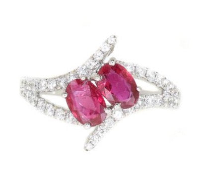 white gold ruby and diamond bypass ring