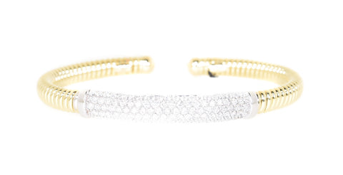 two tone stackable diamond cuff bracelet 