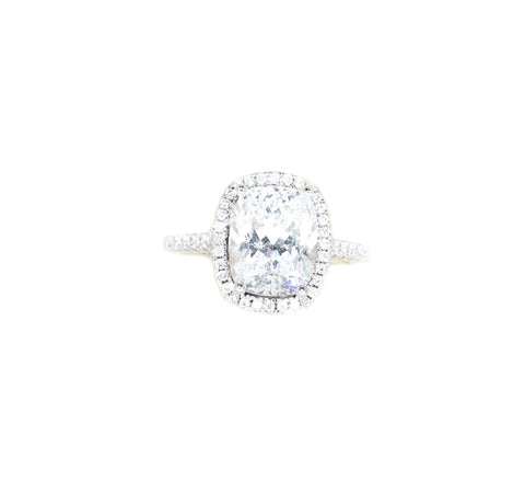 Sterling Silver Elongated Cushion CZ Halo Engagement Ring 