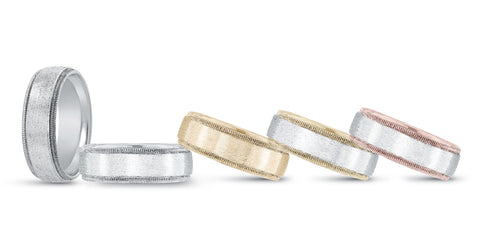 white gold men's milgrain wedding band, yellow gold men's milgrain wedding band, white and yellow gold men's milgrain wedding band, white and rose gold men's milgrain wedding band