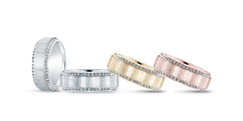white gold men's double row diamond wedding band, yellow gold men's double row diamond wedding band, rose gold men's double row diamond wedding band