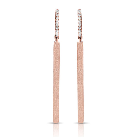 rose gold diamond drop earrings with matte finish 