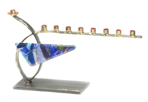 gary rosenthal small curved menorah with glass triangle