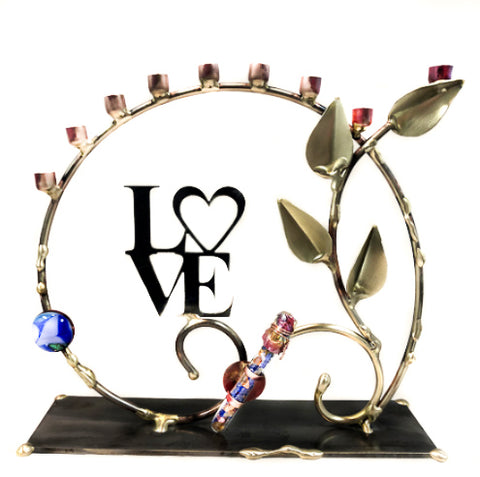 Gary rosenthal wedding vine menorah with laser cut LOVE and wedding shards holder