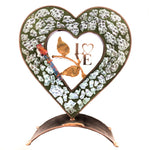 Gary rosenthal crystal shards heart sculpture with green inlay and a laser cut LOVE on vines with wedding shards tube
