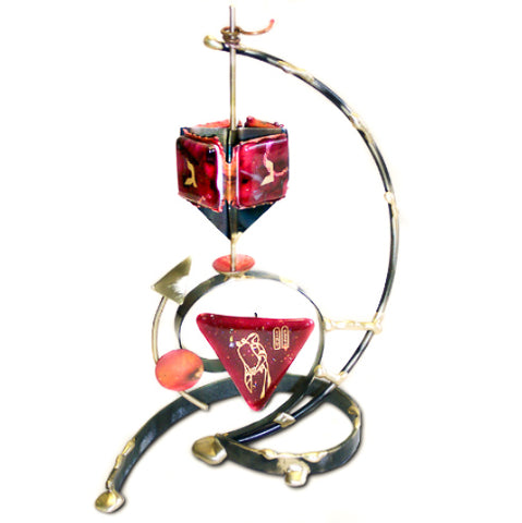 gary rosenthal red glass and copper bat mitzvah dreidel