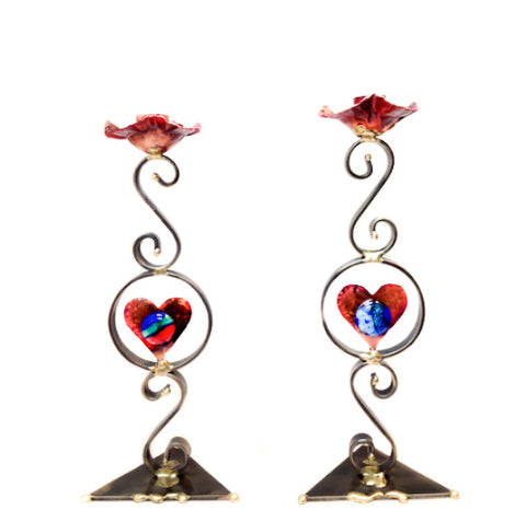 gary rosenthal pair of heart candleholders