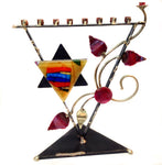 gary rosenthal triangular tree of life menorah with colorful star of David 