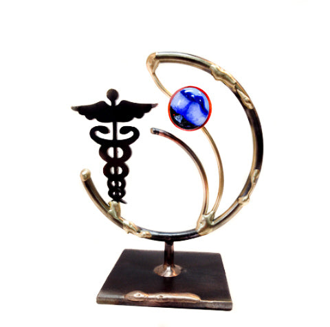 gary rosenthal all metal lasercut doctor sculpture with colorful glass bead