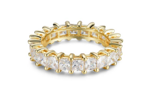 sterling silver yellow plated princess cut cz eternity band 