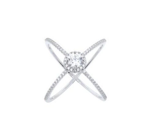 Sterling Silver CZ Halo X Ring