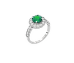 Sterling Silver Green Flower Halo CZ Statement Ring