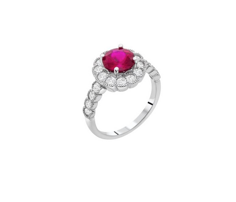 Sterling Silver Red Flower CZ Statement Ring