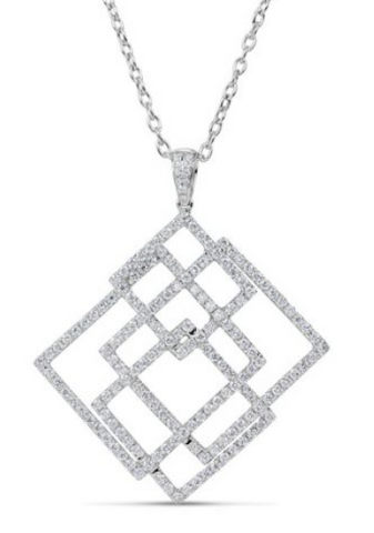 white gold squared diamond pendant