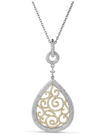 two tone diamond drop pendant