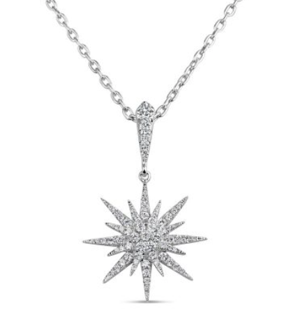 white gold starburst diamond pendant
