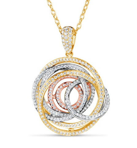 white gold yellow gold rose gold diamond swirl pendant