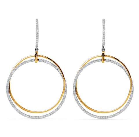 white gold and yellow gold diamond circle earrings 