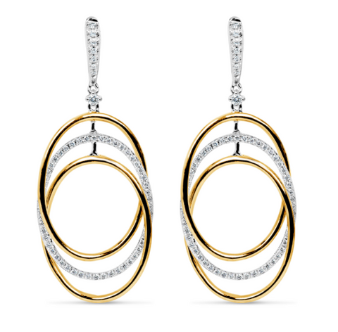 white gold and yellow gold diamond drop earrings