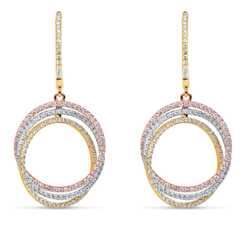 tri color diamond circle drop earrings