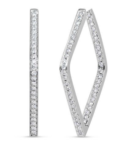 white gold geometric diamond hoop earrings
