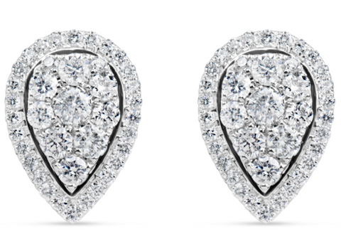 white gold pear shaped diamond cluster earrings
