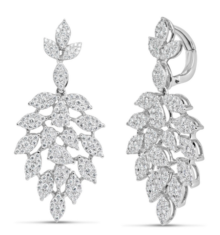 white gold diamond leaf chandelier earrings