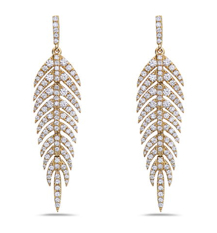 yellow gold diamond leaf dangle earrings