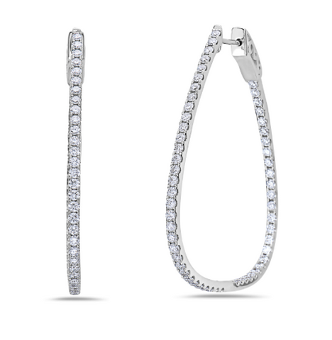 white gold diamond oval hoop earrings