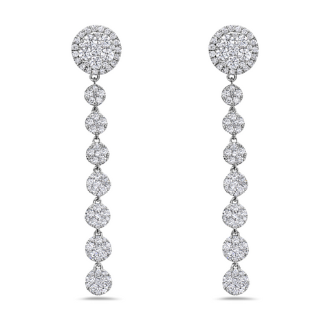 white gold diamond cluster drop earrings