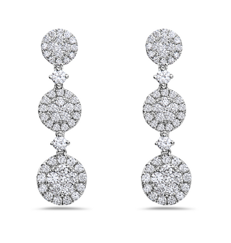 white gold diamond cluster drop earrings