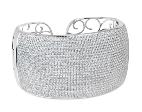 Todd Reed Brilliant Cut White Diamond Patina Silver Tapered Cuff Brace