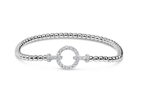 white gold diamond circle beaded bangle bracelet