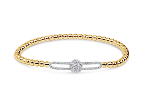 yellow gold diamond beaded bangle bracelet