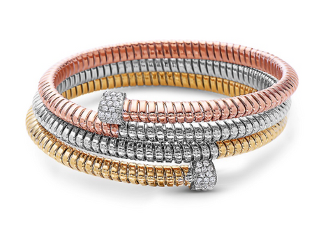 rose gold white gold and yellow gold diamond tubogas wrap bracelet