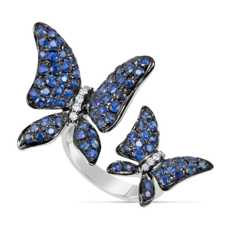 white gold blue sapphire and diamond butterfly ring