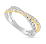 white gold and yellow gold diamond crossover ring