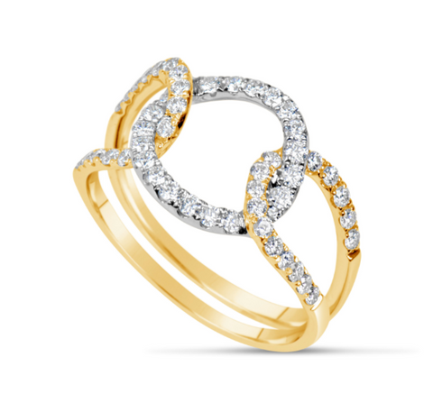 white gold and yellow gold diamond loop ring