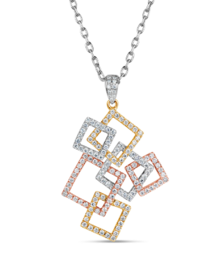 18kt Tri Color Diamond Geometric Pendant (1.10 ctw)
