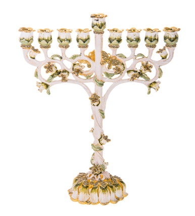 white floral jeweled menorah