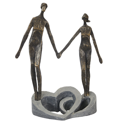 bronze couple holding hands sculpture