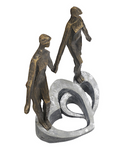 bronze couple holding hands sculpture