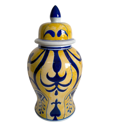 Ceramic Yellow & Blue Temple Jar